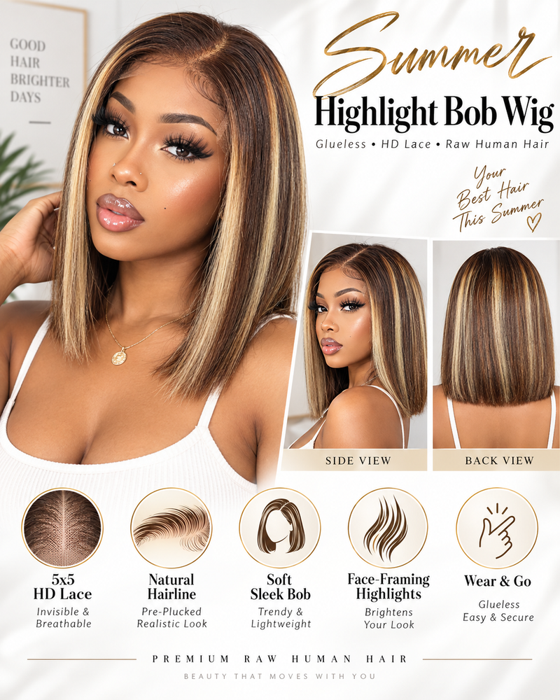 NOVA Honey 5x5 HD Lace Vietnamese Human Hair Ombre Bob Wig #4/27