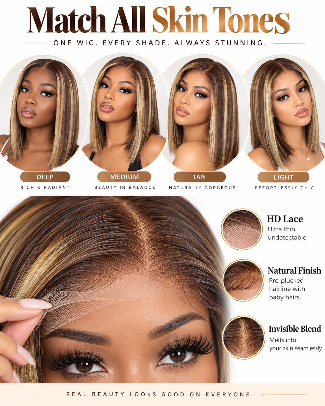 NOVA Honey 5x5 HD Lace Vietnamese Human Hair Ombre Bob Wig #4/27