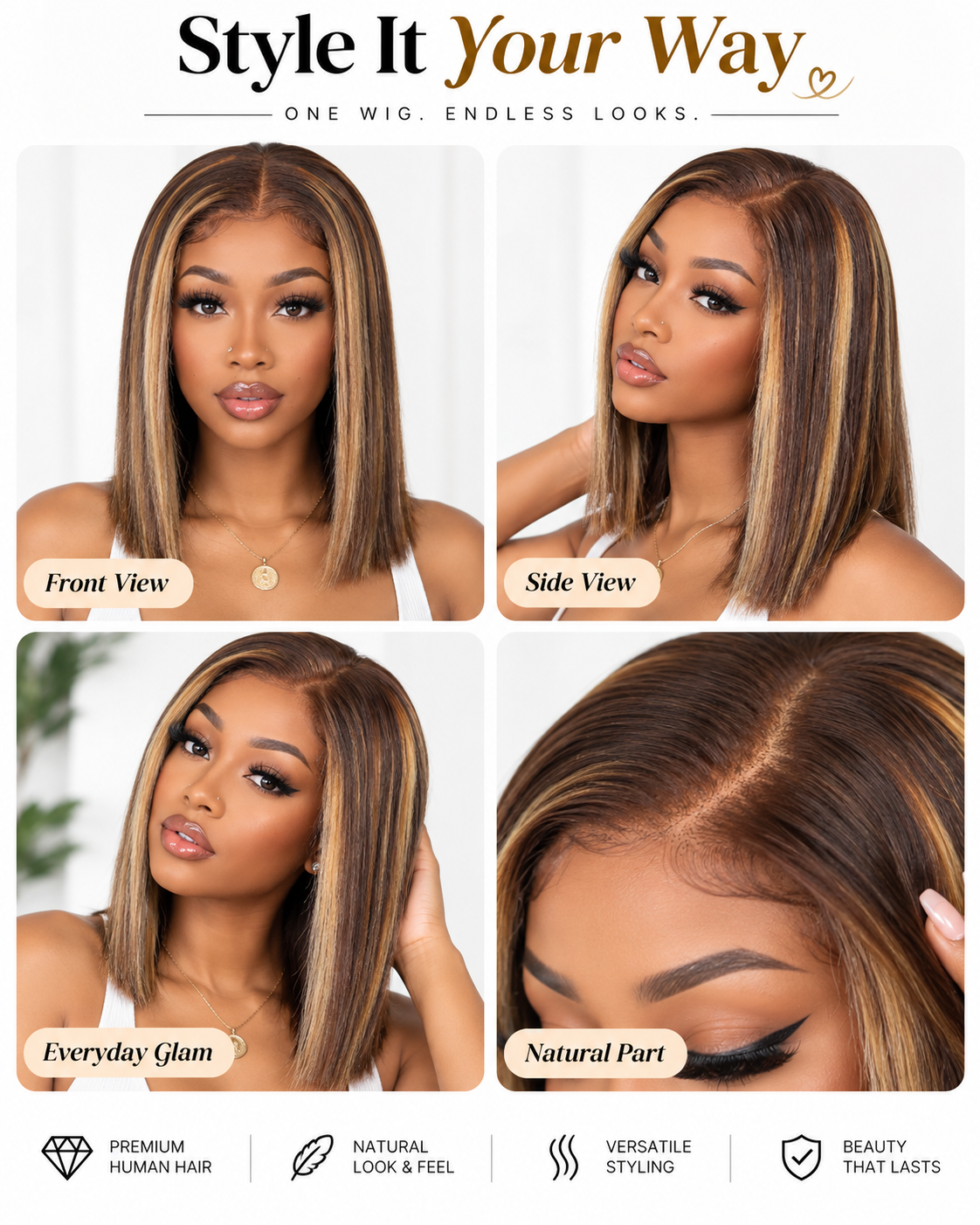 NOVA Honey 5x5 HD Lace Vietnamese Human Hair Ombre Bob Wig #4/27