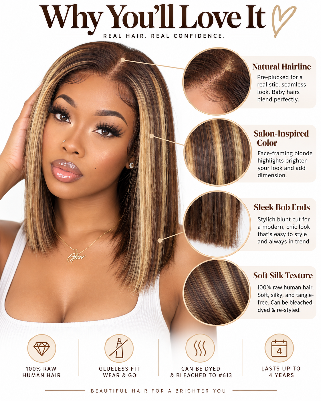 NOVA Honey 5x5 HD Lace Vietnamese Human Hair Ombre Bob Wig #4/27