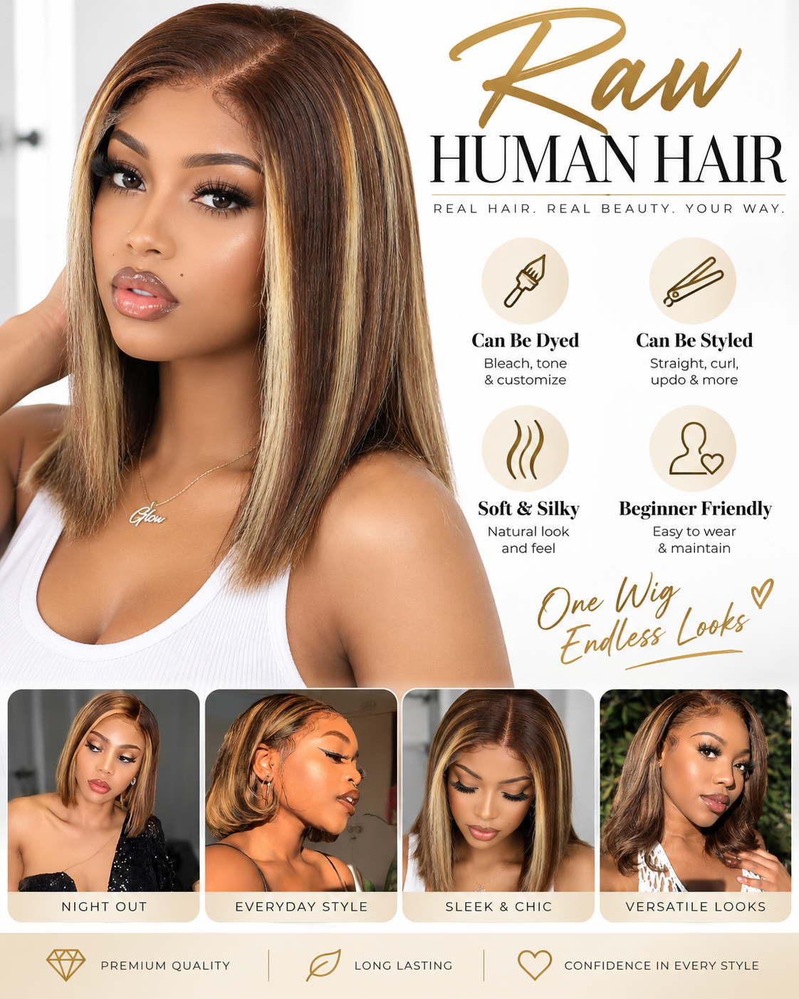 NOVA Honey 5x5 HD Lace Vietnamese Human Hair Ombre Bob Wig #4/27