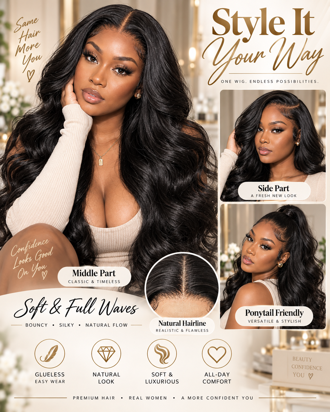NOVA Amara 4x4 Glueless Body Wave Human Hair Wear & Go Wig