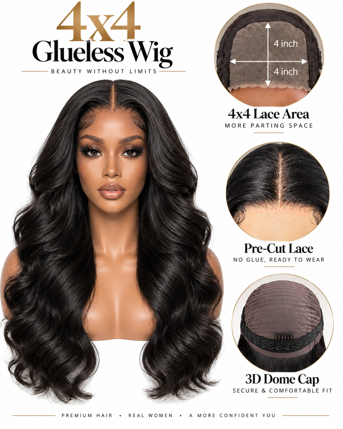 NOVA Amara 4x4 Glueless Body Wave Human Hair Wear & Go Wig